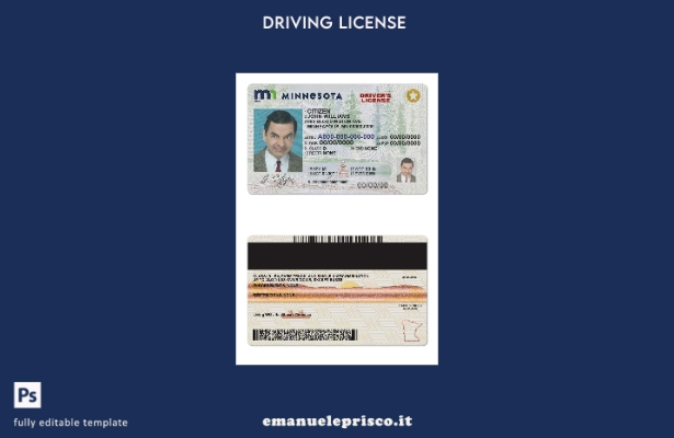 verified style modello di patente di guida USA Minnesota in stile verificato template